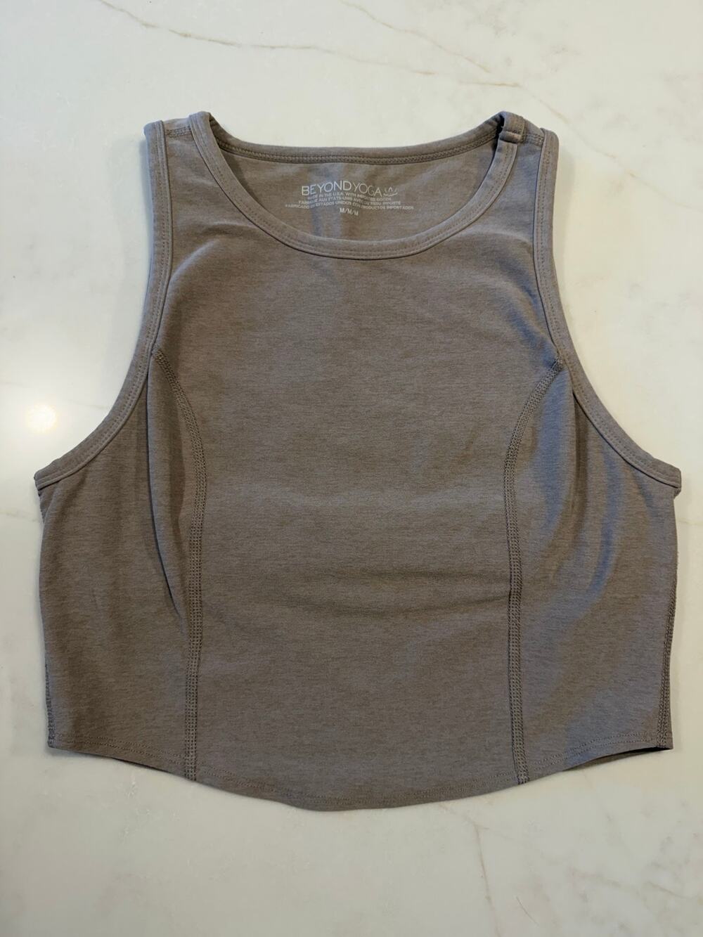 Beyond Yoga Spacedye Brown Heathered Cropped Tank High Neck Build in Bra Medium
